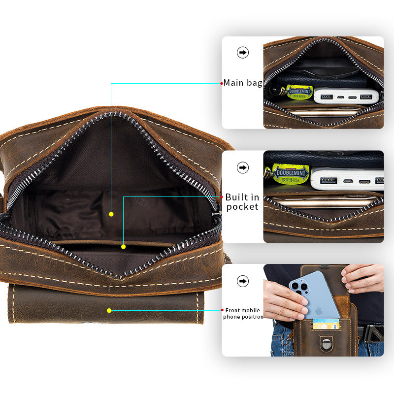 Men's Leather Belt Multi-functional Shoulder Messenger Bag