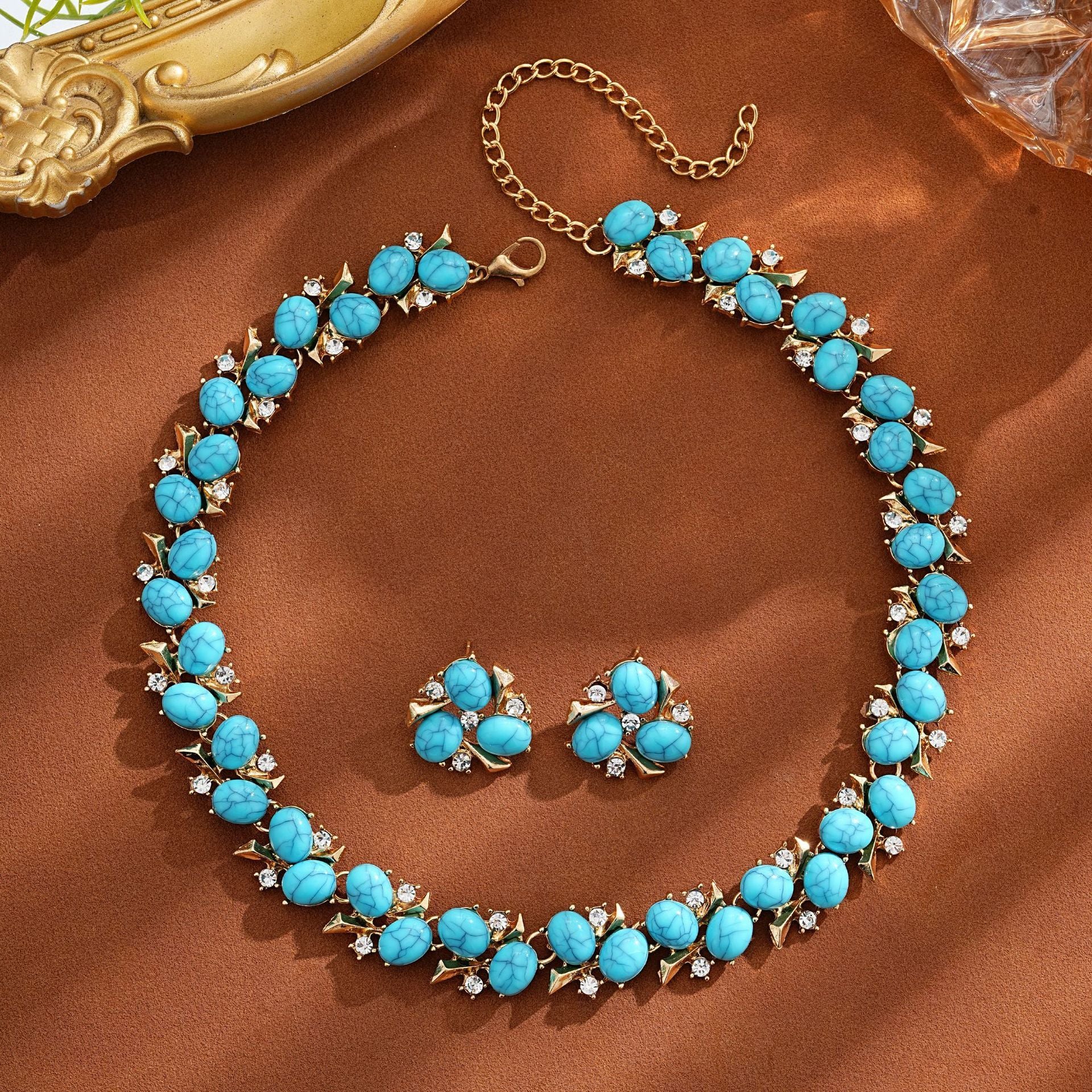 Turquoise Pearl Necklace And Earrings Suite - MONTIRES