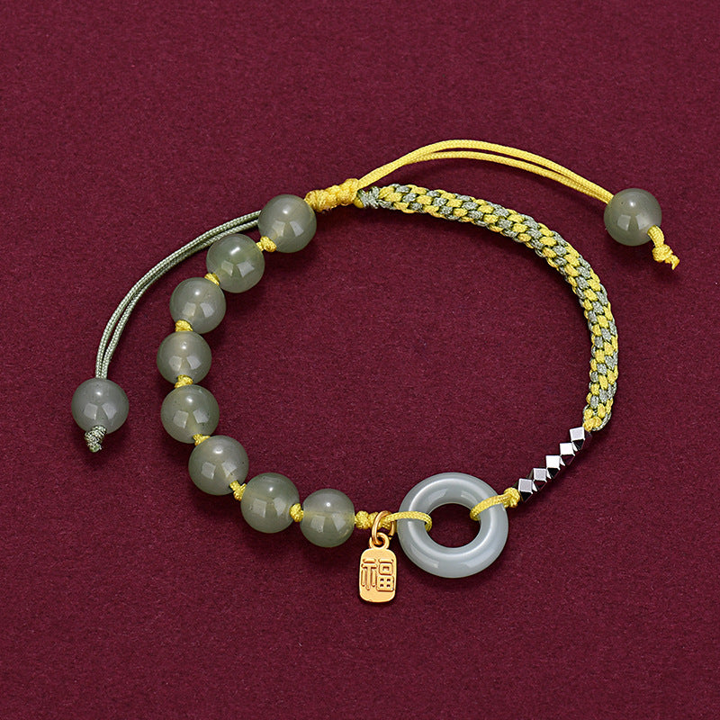 Hand-woven Hetian Jade Silver Bracelet