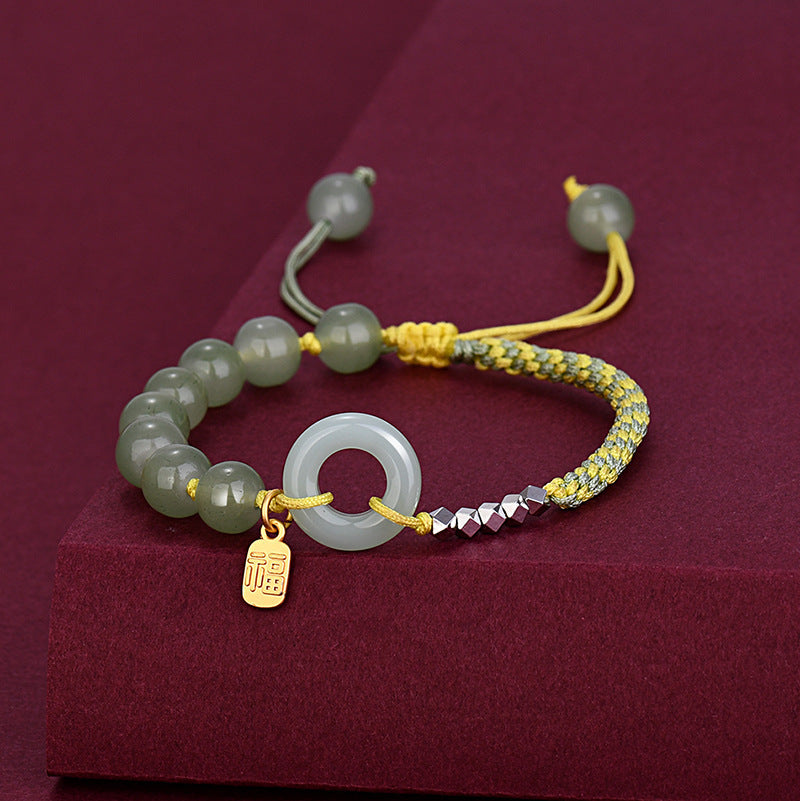 Hand-woven Hetian Jade Silver Bracelet