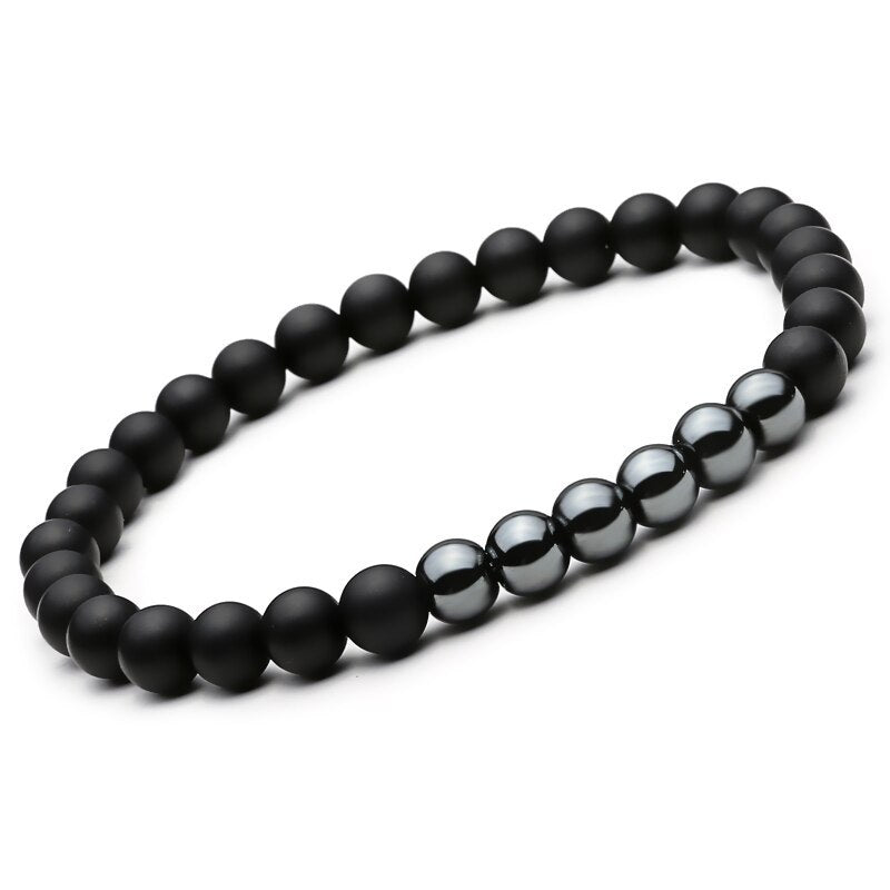 Glass Stone Beaded 6 / 8mm Bracelet Combination 2-Piece Set