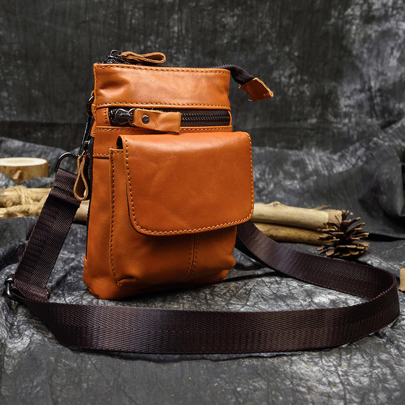 Men's Leather Belt Bag Crazy Horse Leather Crossbody Bag