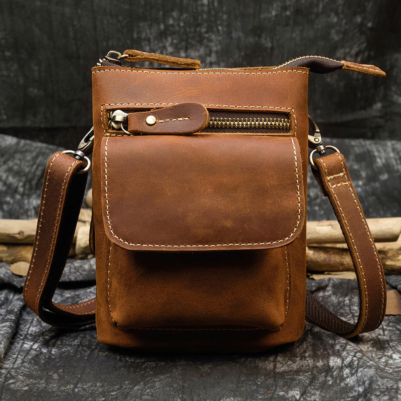 Men's Leather Belt Bag Crazy Horse Leather Crossbody Bag