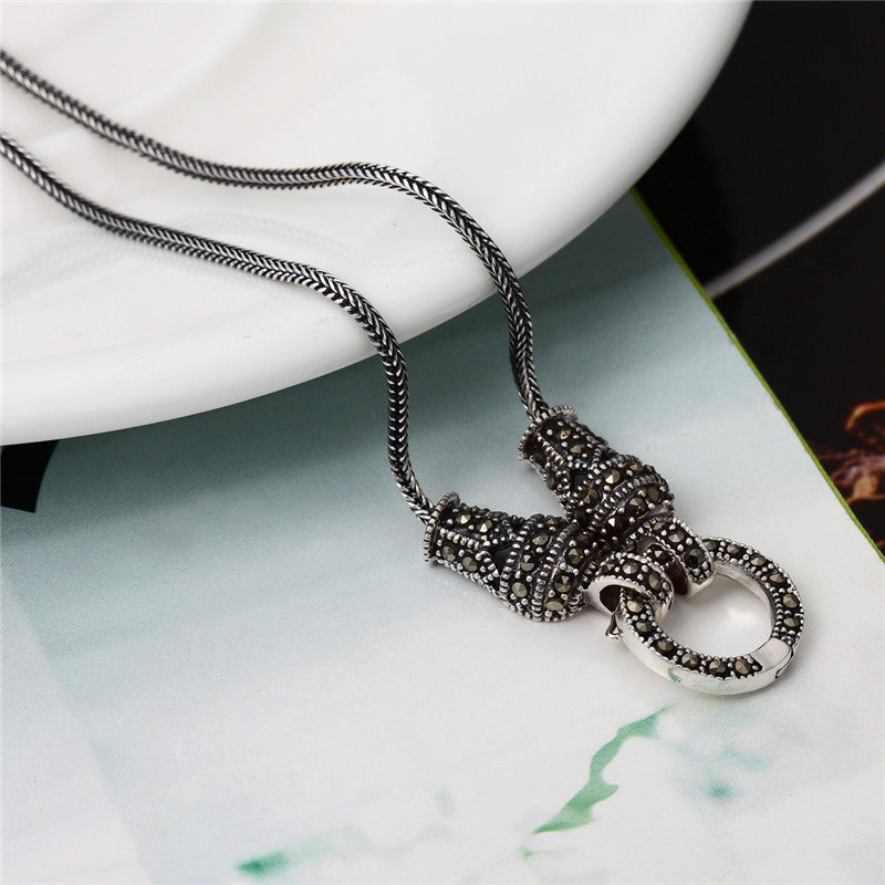 Long Baolong Jewelry S925 Silver Personality Wild European And American Retro Fashion Universal Sweater Chain Female New Pendant With Chain