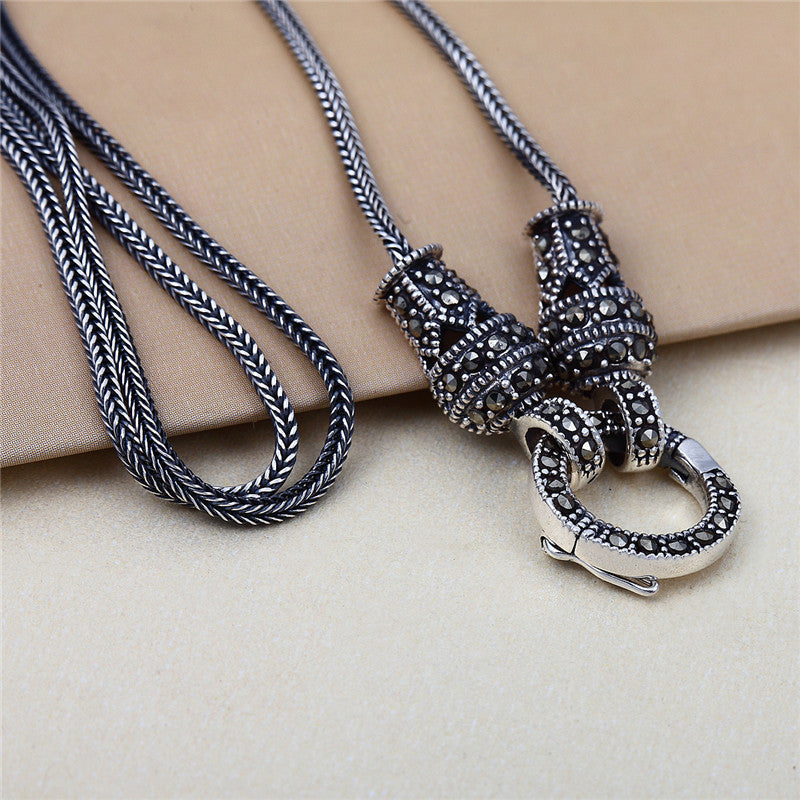 Long Baolong Jewelry S925 Silver Personality Wild European And American Retro Fashion Universal Sweater Chain Female New Pendant With Chain