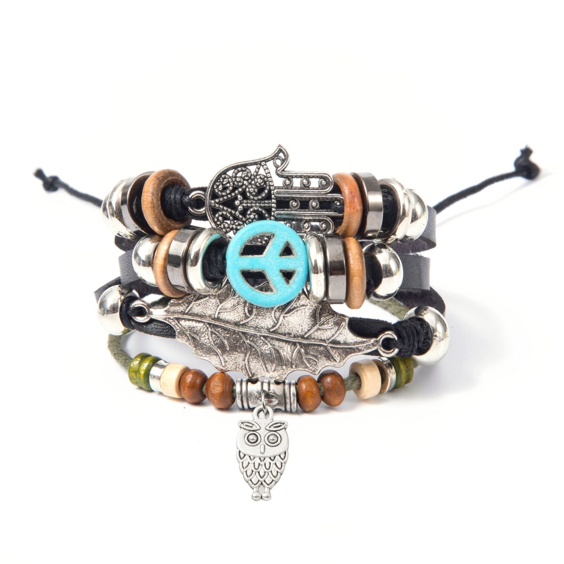 Turquoise Men's Woven Leather Wooden Bead Bracelet