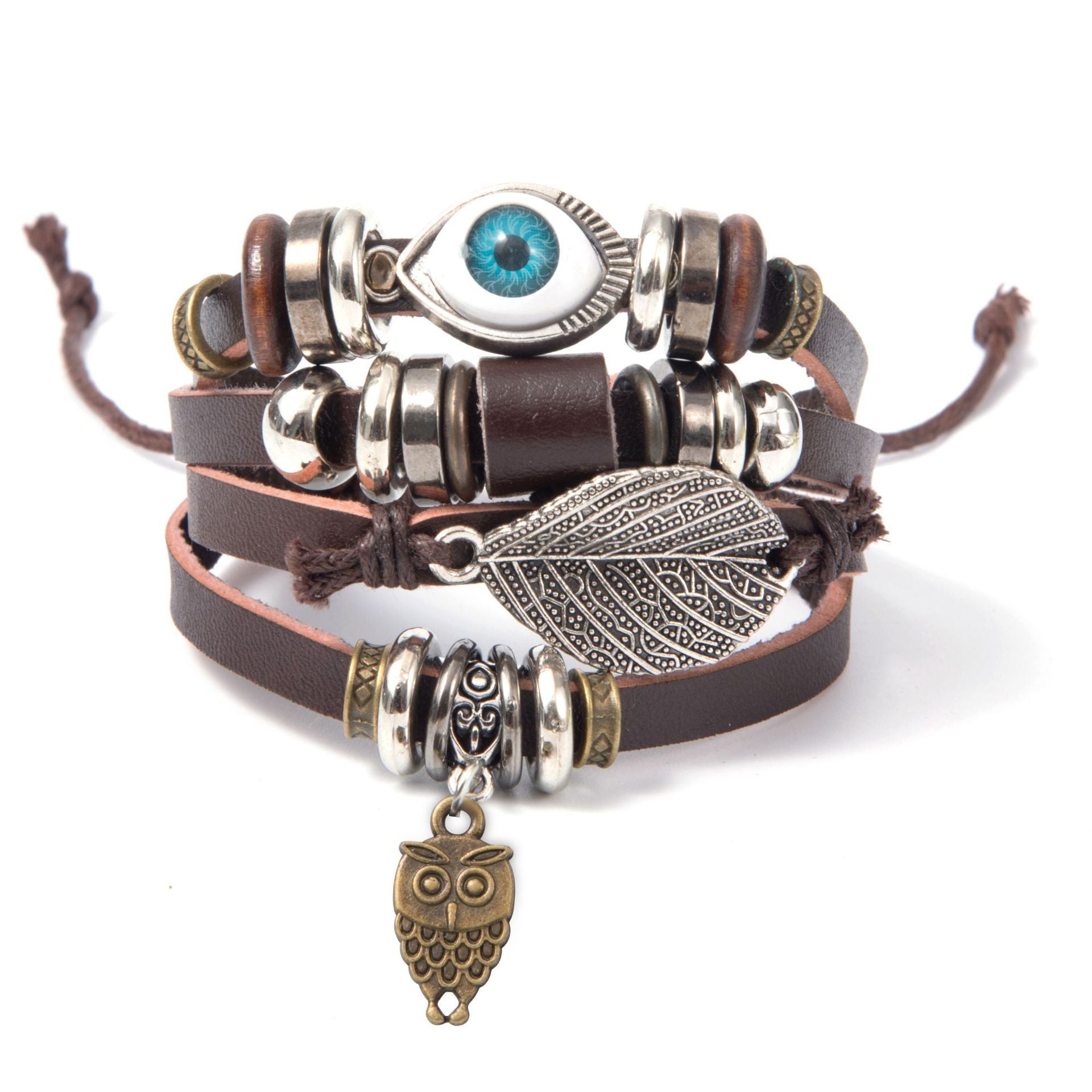 Turquoise Men's Woven Leather Wooden Bead Bracelet