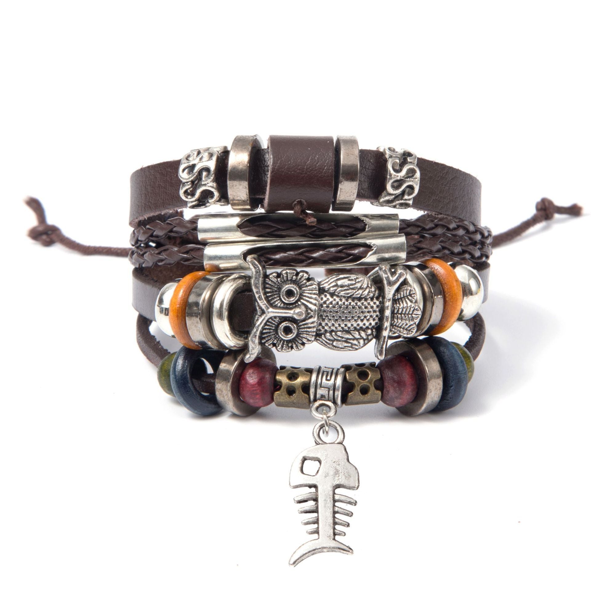 Turquoise Men's Woven Leather Wooden Bead Bracelet