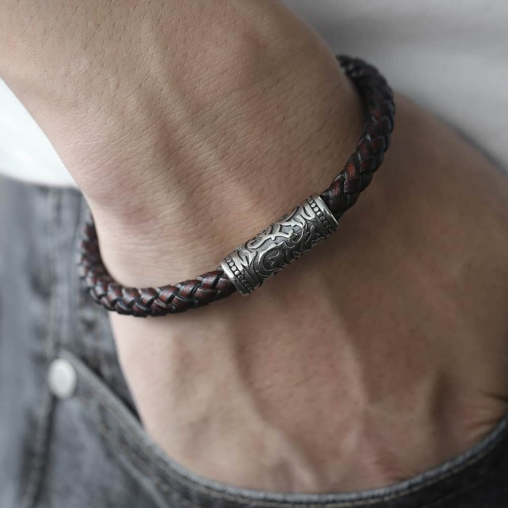 Men's Braided Leather Bracelet with Stainless Steel Magnetic Clasp – Vintage Style