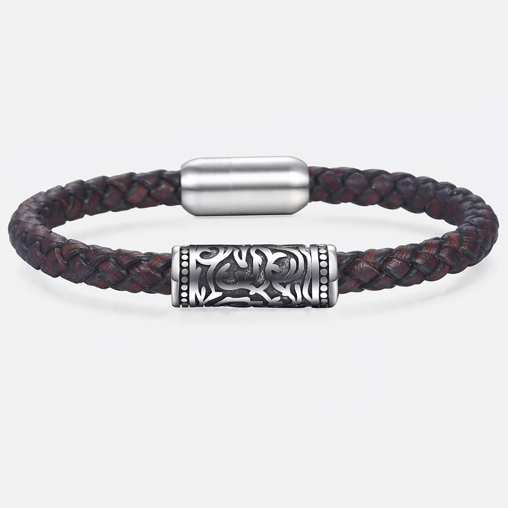 Men's Braided Leather Bracelet with Stainless Steel Magnetic Clasp – Vintage Style