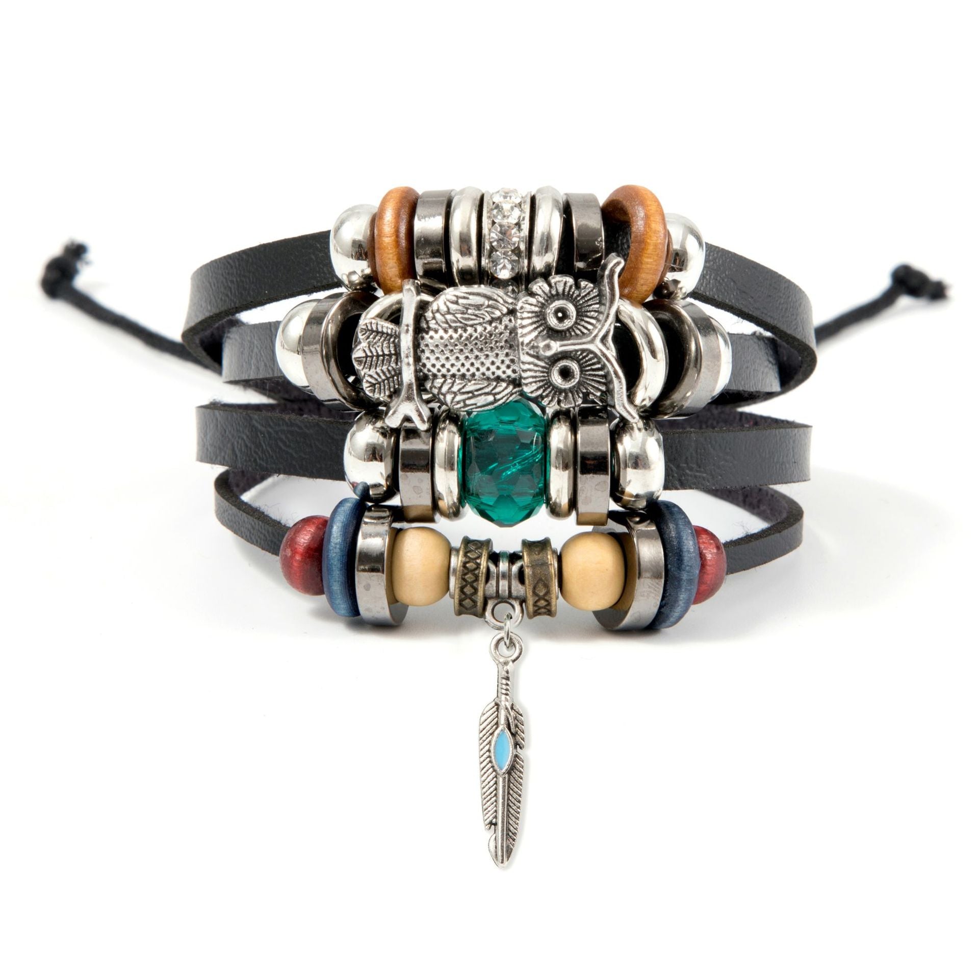 Turquoise Men's Woven Leather Wooden Bead Bracelet