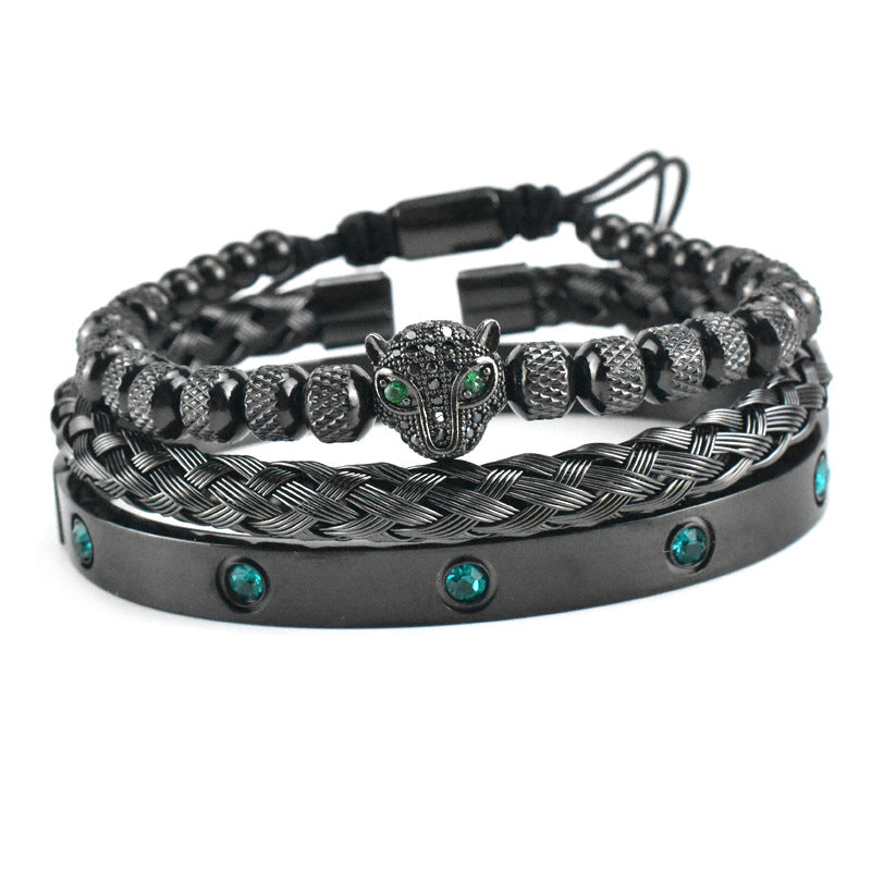 Micro-inlaid Green Eye Leopard Head Bracelet Stainless Steel Green Zircon Ten Diamond Bracelet
