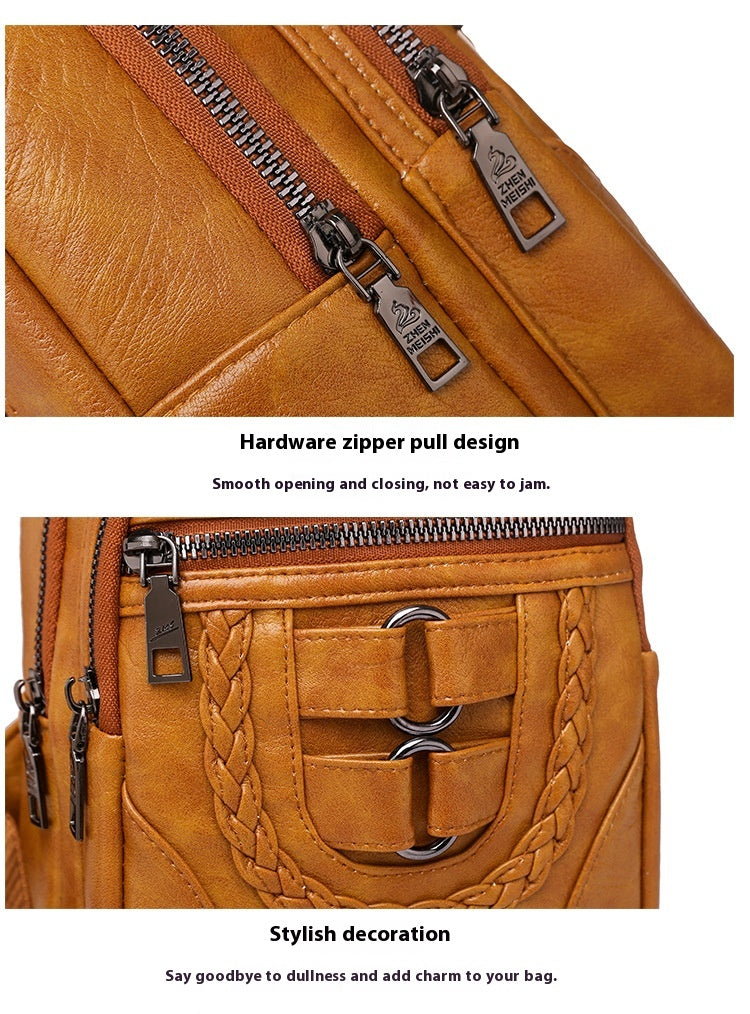 Simple Chest PU Soft Leather Textured Shoulder Bag