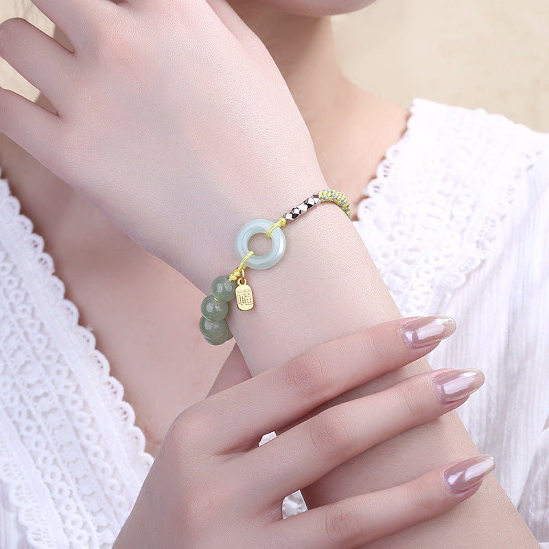 Hand-woven Hetian Jade Silver Bracelet