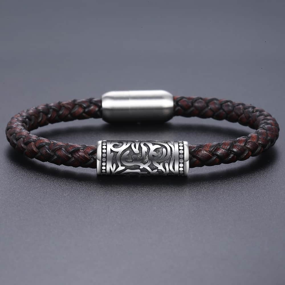 Men's Braided Leather Bracelet with Stainless Steel Magnetic Clasp – Vintage Style