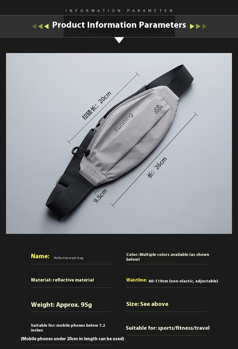 Men's And Women's Outdoor Sports Equipment Night Running Reflective Waterproof Close-fitting Waist Bag