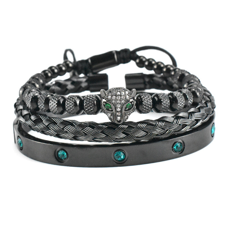 Micro-inlaid Green Eye Leopard Head Bracelet Stainless Steel Green Zircon Ten Diamond Bracelet