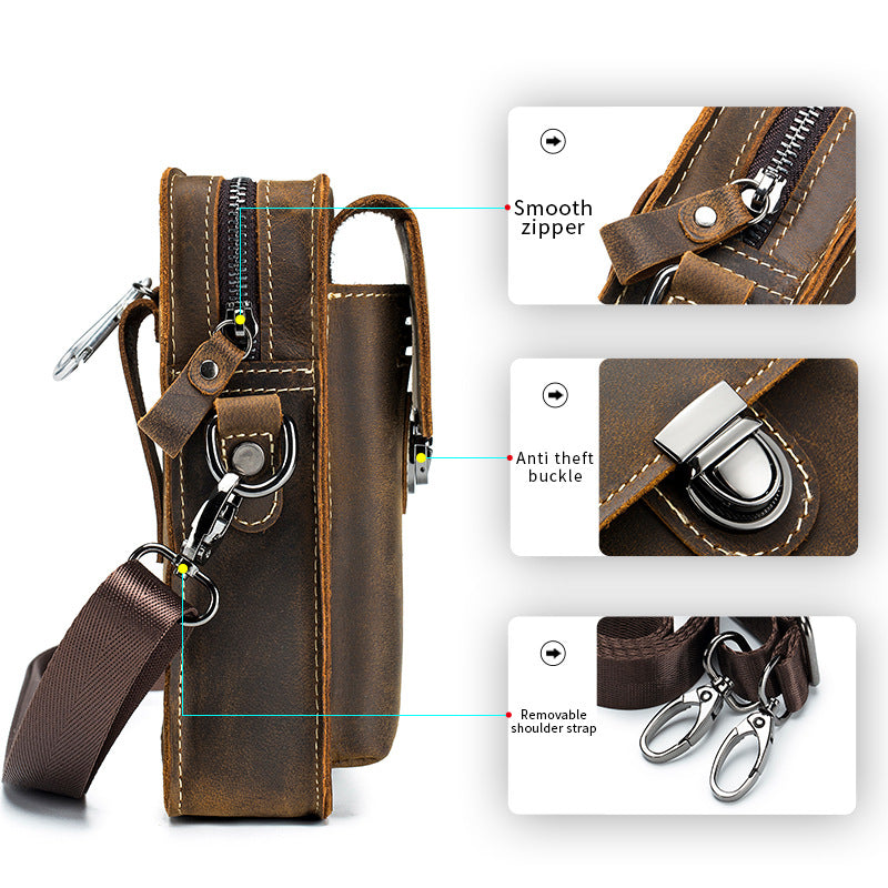 Men's Leather Belt Multi-functional Shoulder Messenger Bag