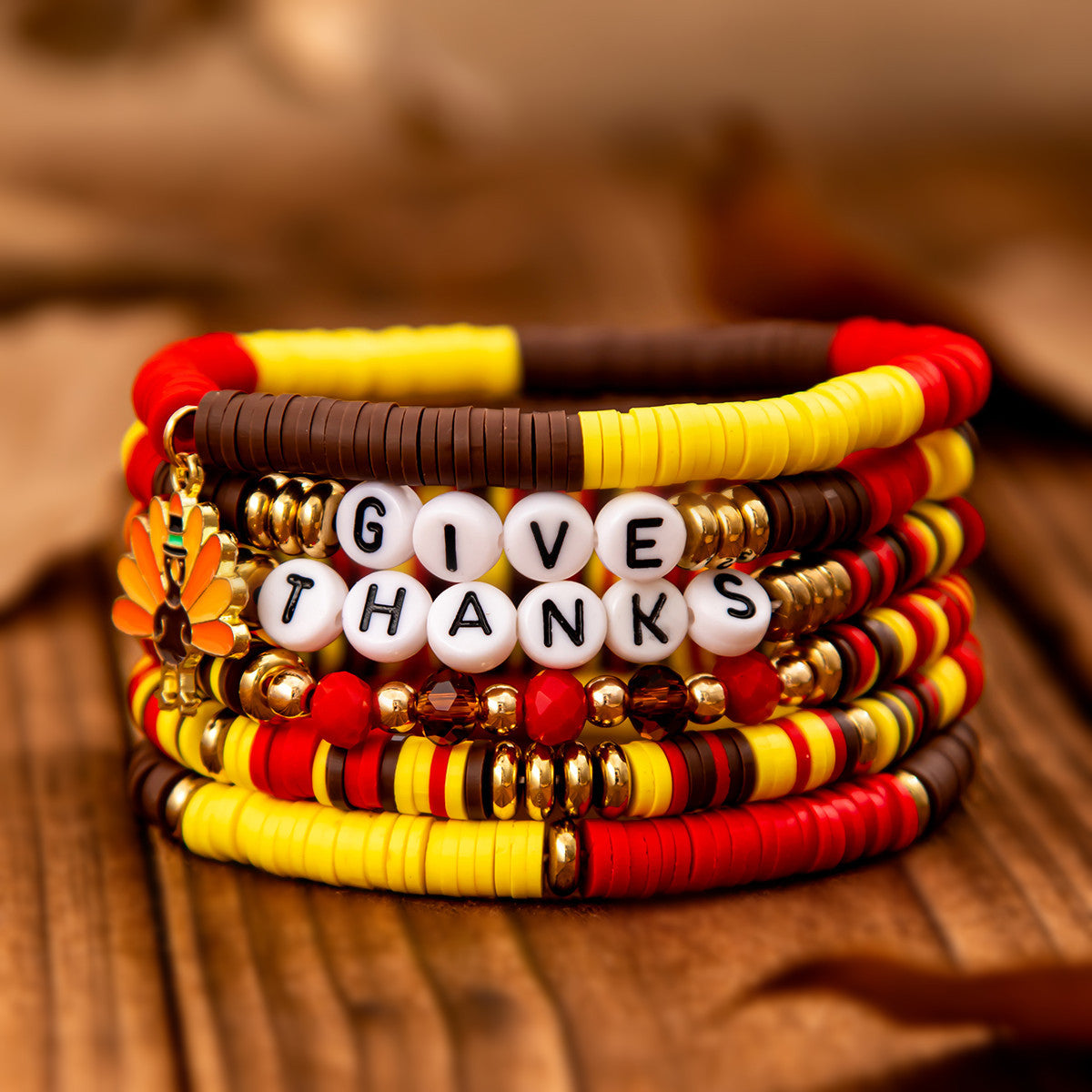 Thanksgiving Maple Leaf Acrylic  Creative Handmade Polymer Clay Beaded Bracelet Suit