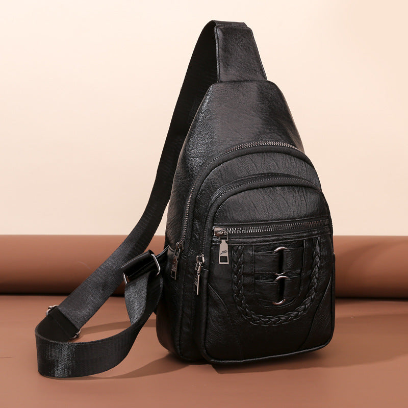 Simple Chest PU Soft Leather Textured Shoulder Bag