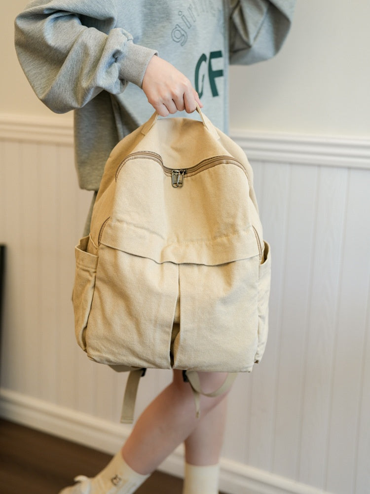 New Washed Canvas Backpack Women's Large Capacity Retro Trendy College Student