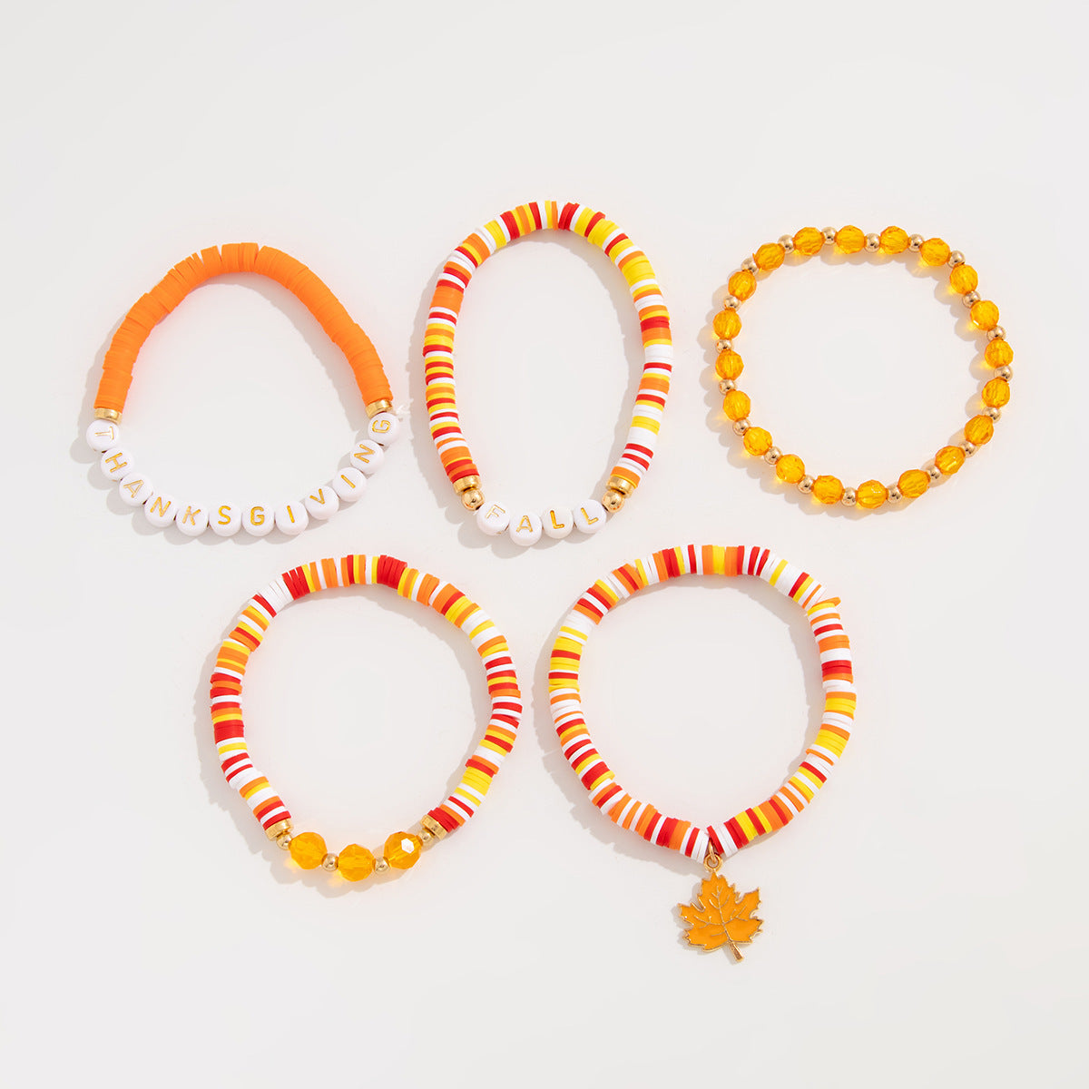 Thanksgiving Maple Leaf Acrylic  Creative Handmade Polymer Clay Beaded Bracelet Suit