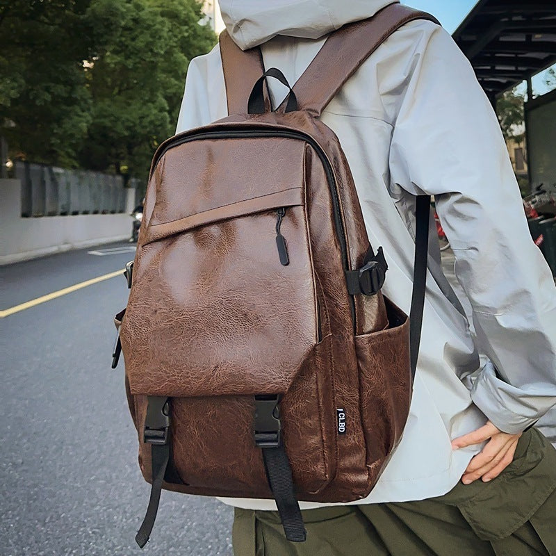 Waterproof PU Soft Leather Men's Business Backpack