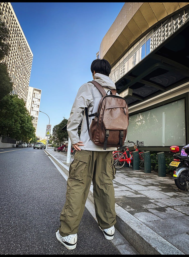 Waterproof PU Soft Leather Men's Business Backpack