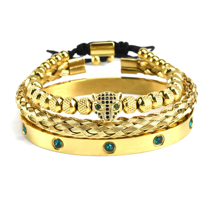 Micro-inlaid Green Eye Leopard Head Bracelet Stainless Steel Green Zircon Ten Diamond Bracelet
