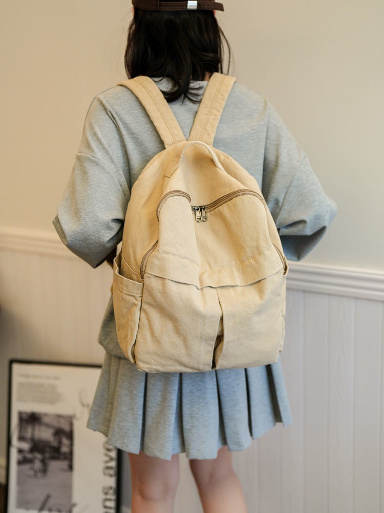 New Washed Canvas Backpack Women's Large Capacity Retro Trendy College Student