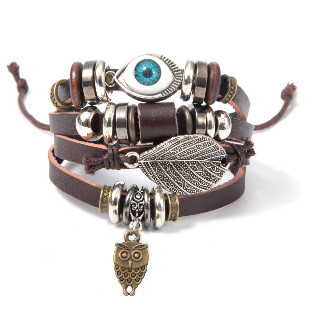 Turquoise Men's Woven Leather Wooden Bead Bracelet