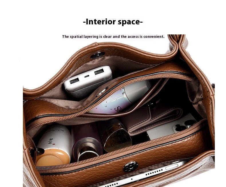 Women's Soft Leather Commuter Tote Bag Simple Shoulder Messenger Bag - MONTIRES