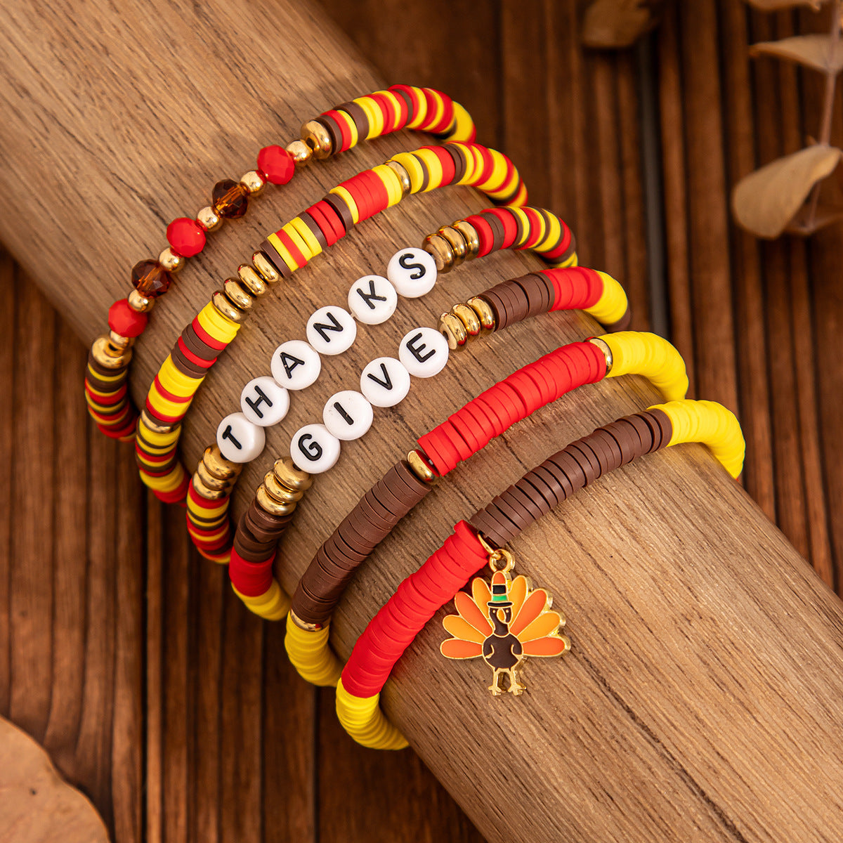 Thanksgiving Maple Leaf Acrylic  Creative Handmade Polymer Clay Beaded Bracelet Suit