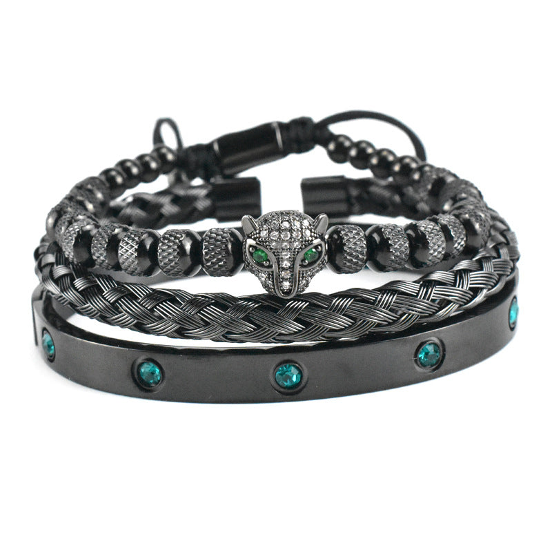 Micro-inlaid Green Eye Leopard Head Bracelet Stainless Steel Green Zircon Ten Diamond Bracelet