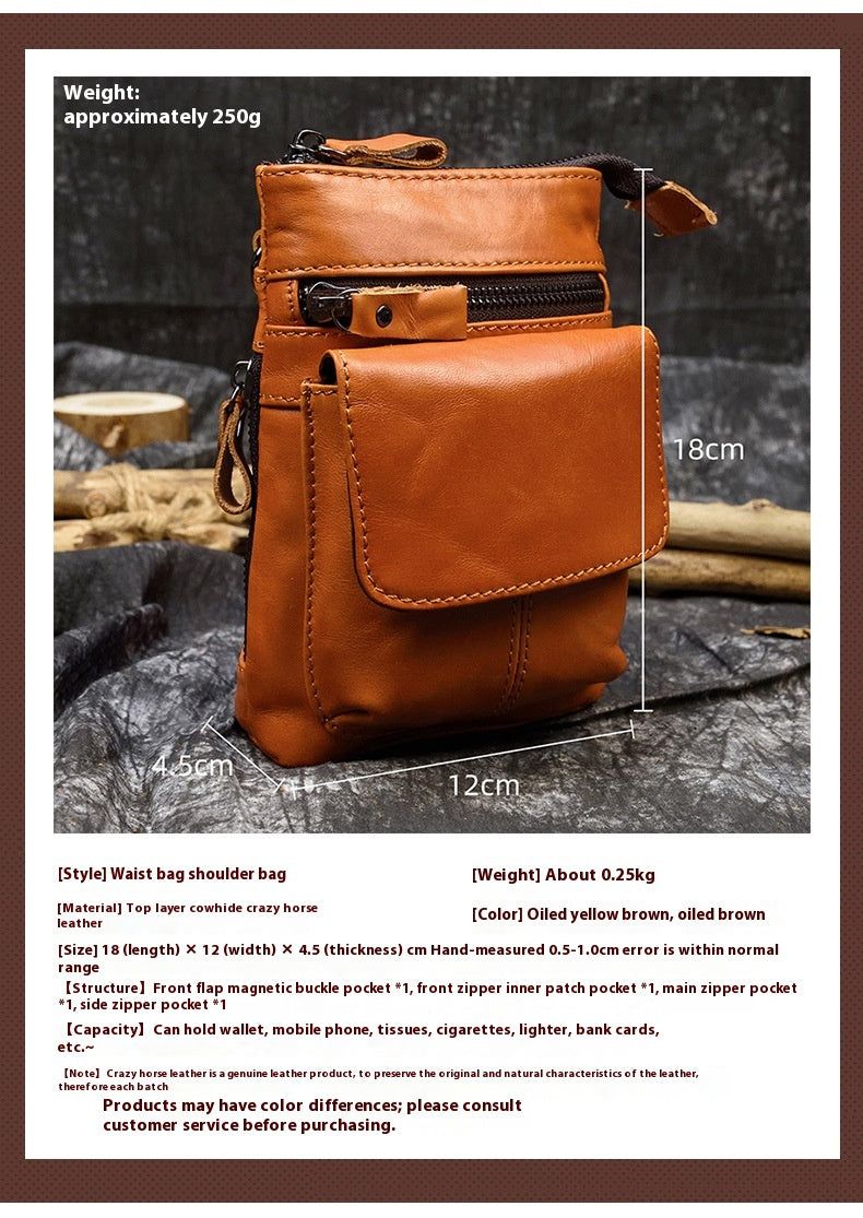 Men's Leather Belt Bag Crazy Horse Leather Crossbody Bag