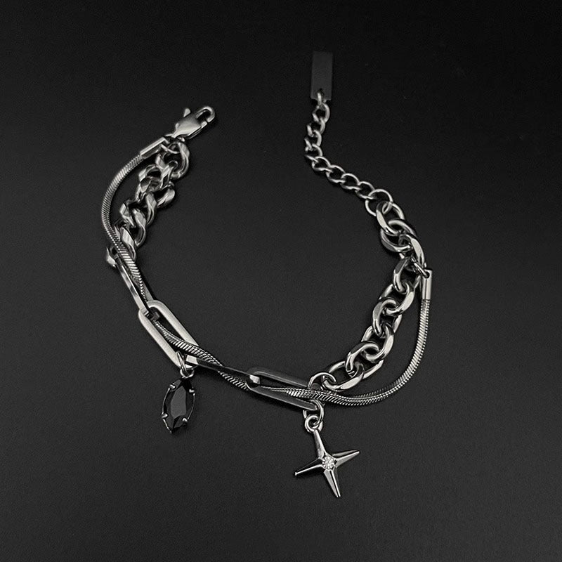 Black Agate Bracelet Men's Titanium Steel Colorfast