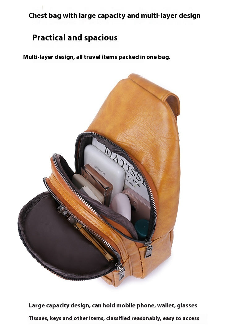 Simple Chest PU Soft Leather Textured Shoulder Bag