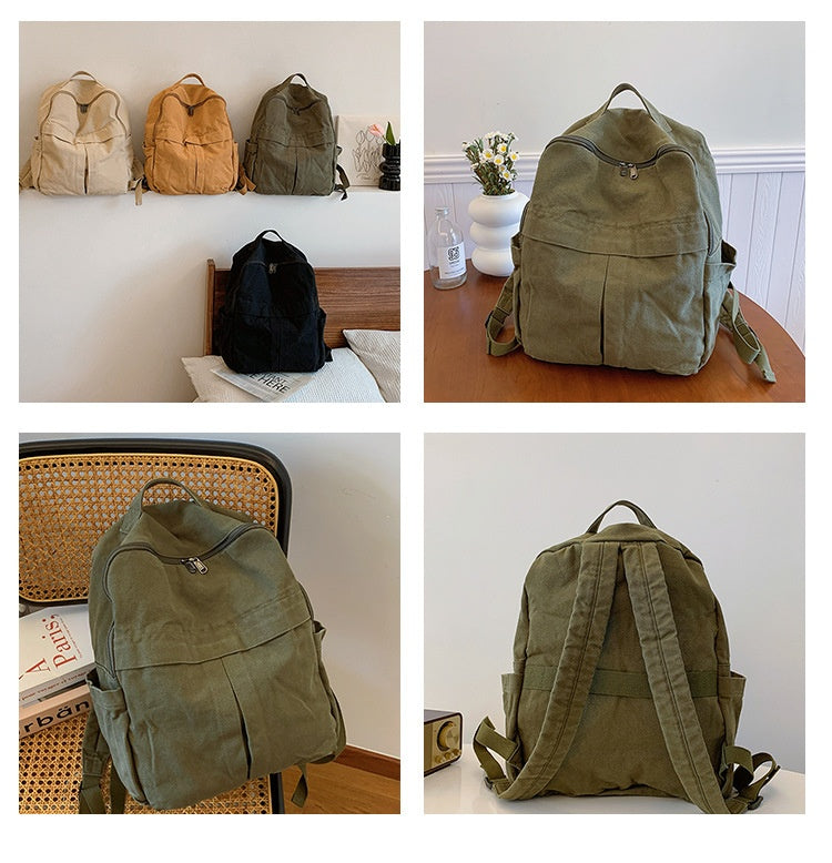 New Washed Canvas Backpack Women's Large Capacity Retro Trendy College Student