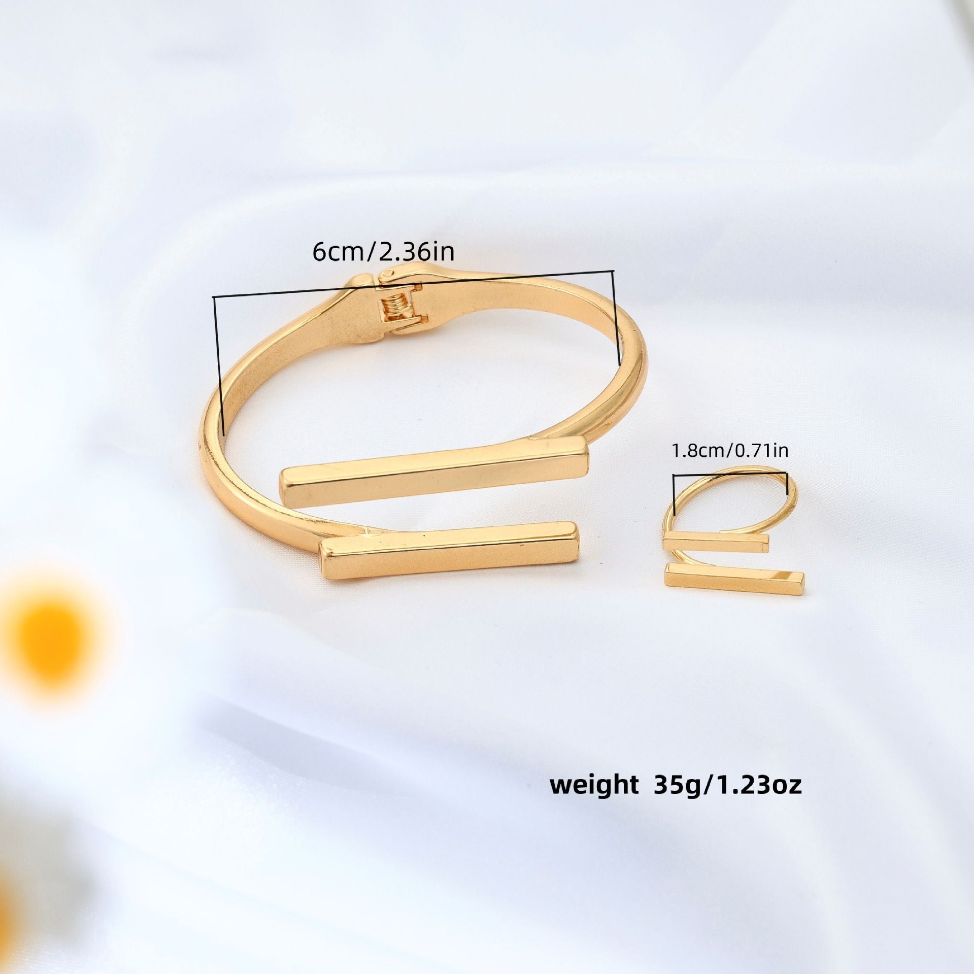 Metal Geometry Square Opening Adjustable Women's Bracelet Ring Jewelry Suit