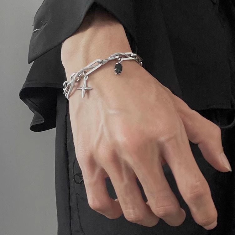 Black Agate Bracelet Men's Titanium Steel Colorfast