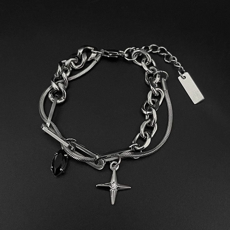 Black Agate Bracelet Men's Titanium Steel Colorfast