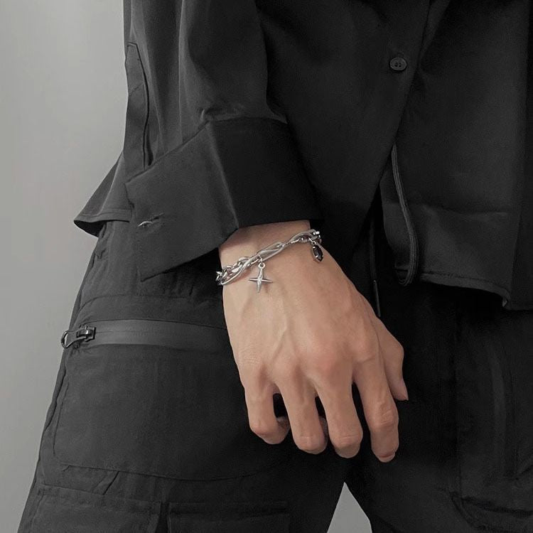 Black Agate Bracelet Men's Titanium Steel Colorfast