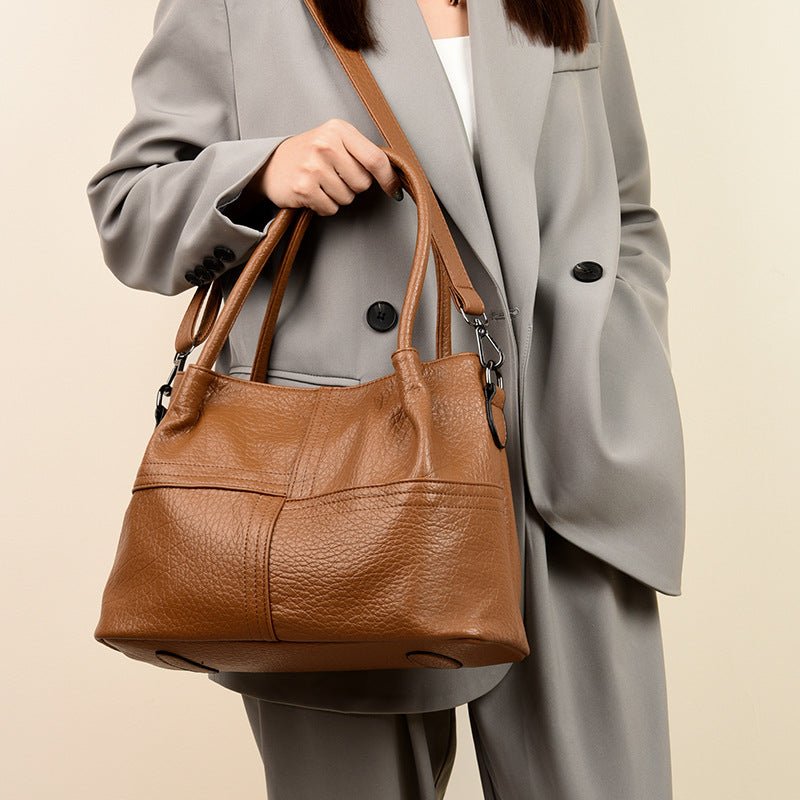 Women's Soft Leather Commuter Tote Bag Simple Shoulder Messenger Bag - MONTIRES