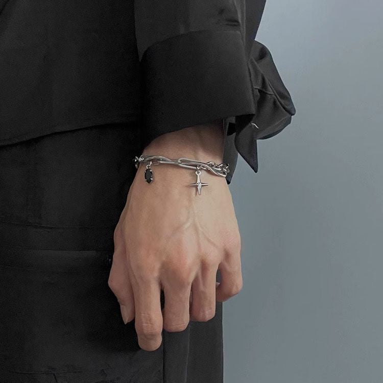 Black Agate Bracelet Men's Titanium Steel Colorfast
