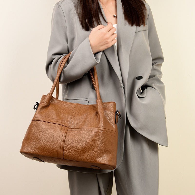 Women's Soft Leather Commuter Tote Bag Simple Shoulder Messenger Bag - MONTIRES