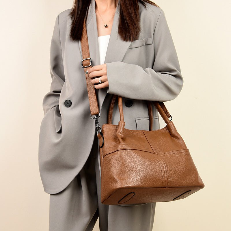 Women's Soft Leather Commuter Tote Bag Simple Shoulder Messenger Bag - MONTIRES