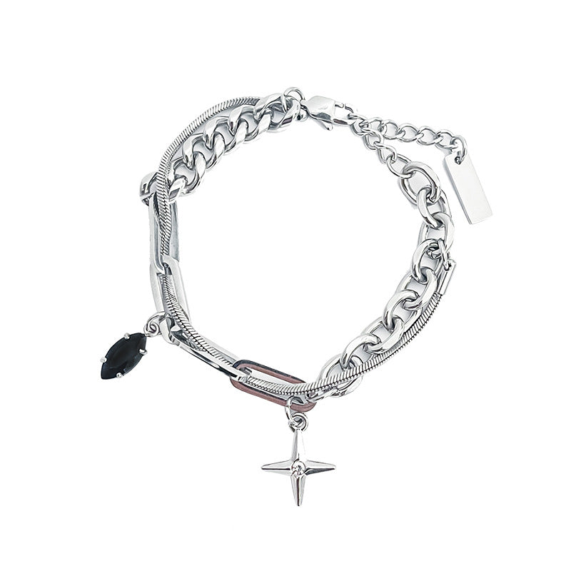 Black Agate Bracelet Men's Titanium Steel Colorfast