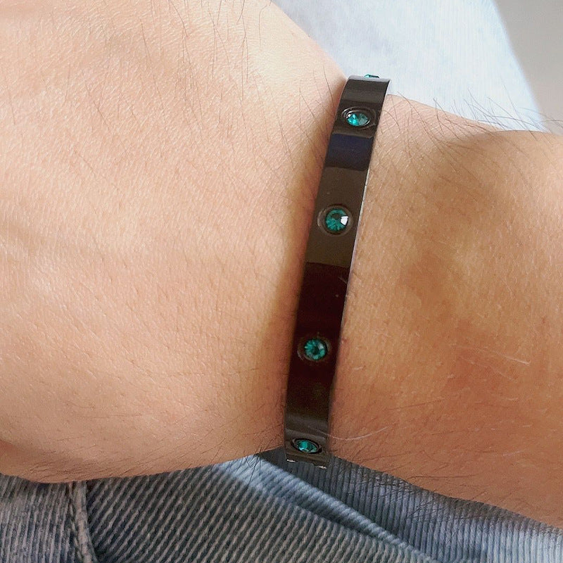 Micro-inlaid Green Eye Leopard Head Bracelet Stainless Steel Green Zircon Ten Diamond Bracelet