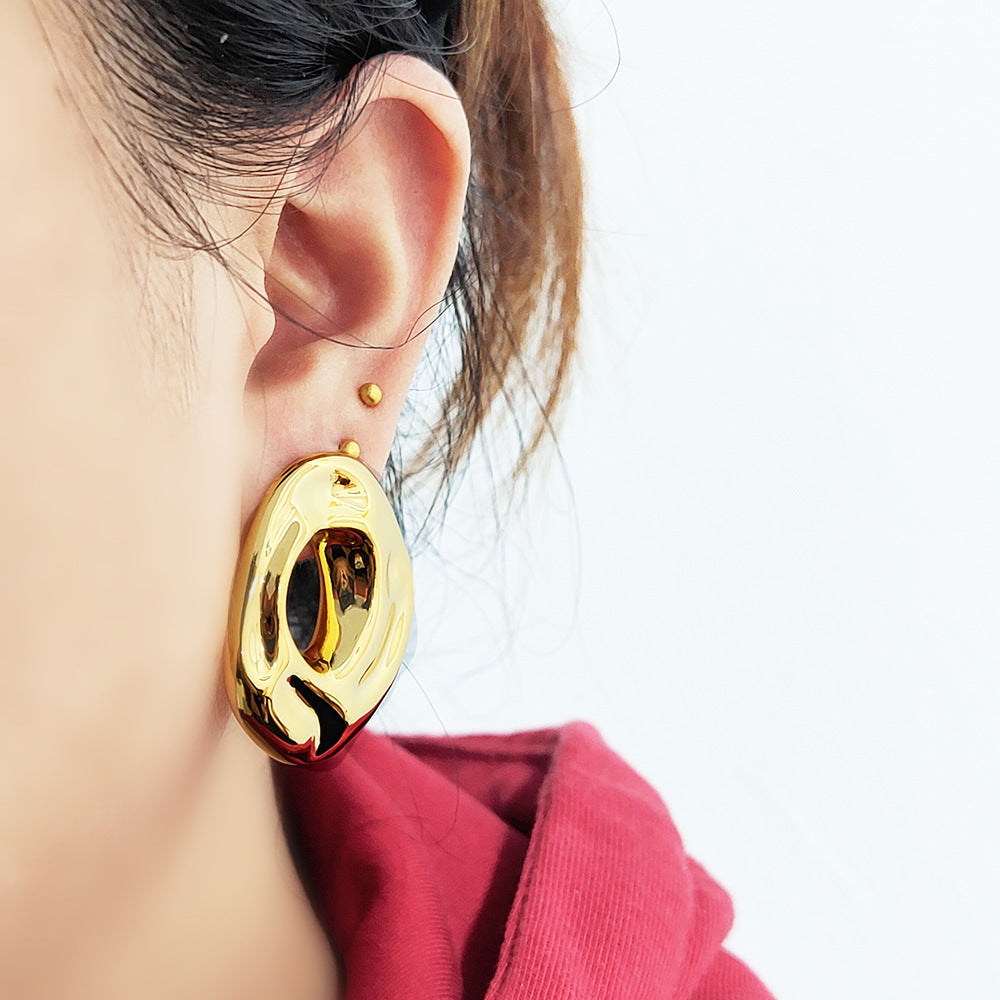 Retro Metal Irregular Ring Ear Studs