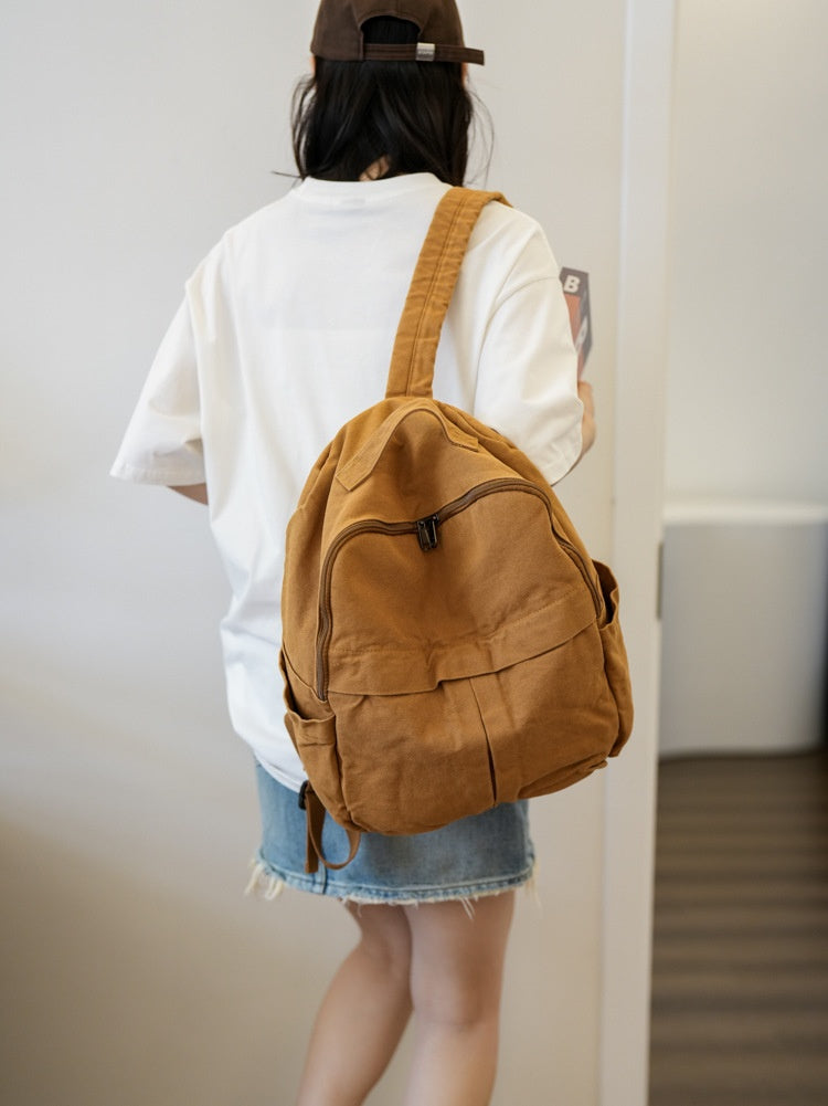 New Washed Canvas Backpack Women's Large Capacity Retro Trendy College Student